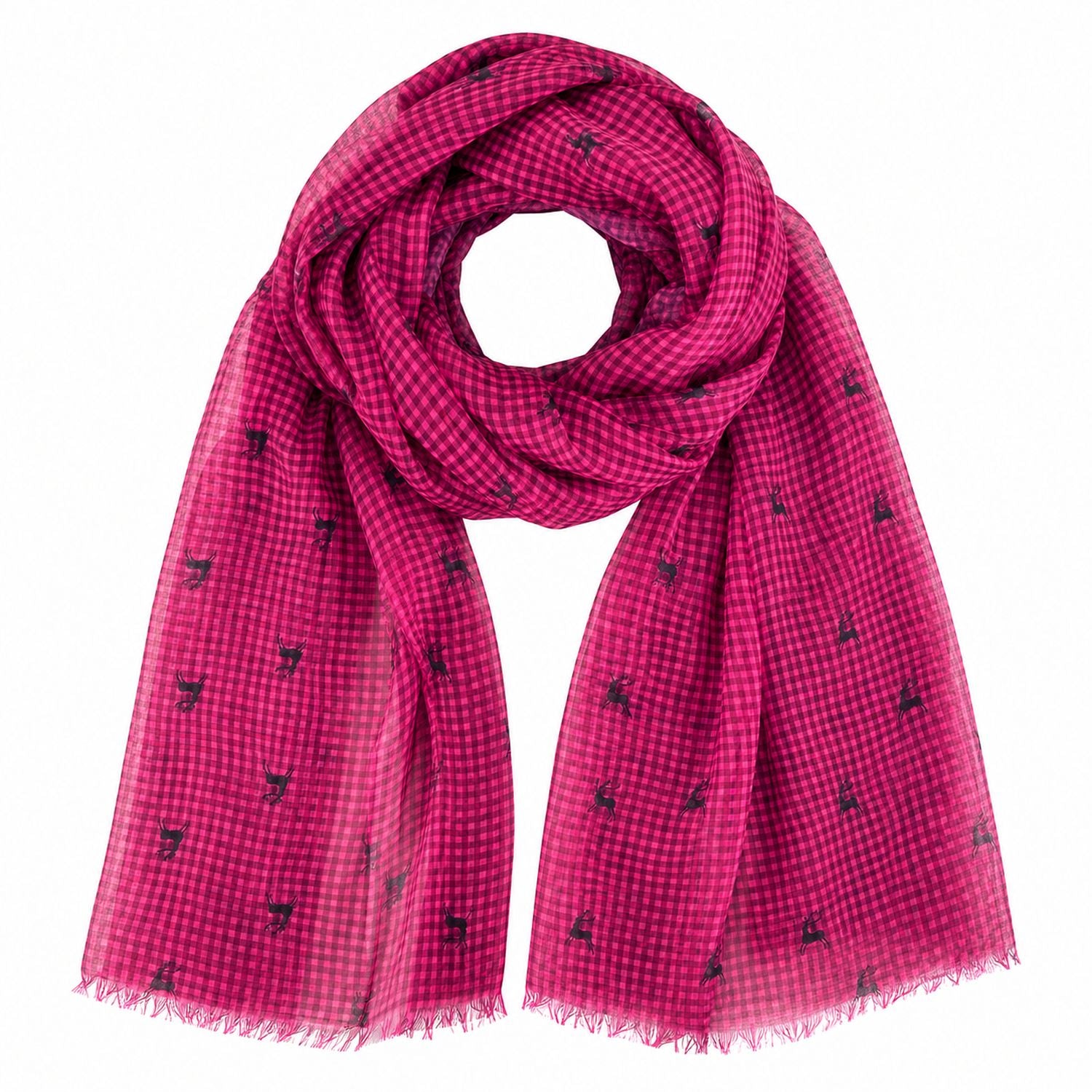 trachtenland-trachten-halstuch-schal-kariert-mit-hirschmotiv-185-x-70-cm-pink image 2