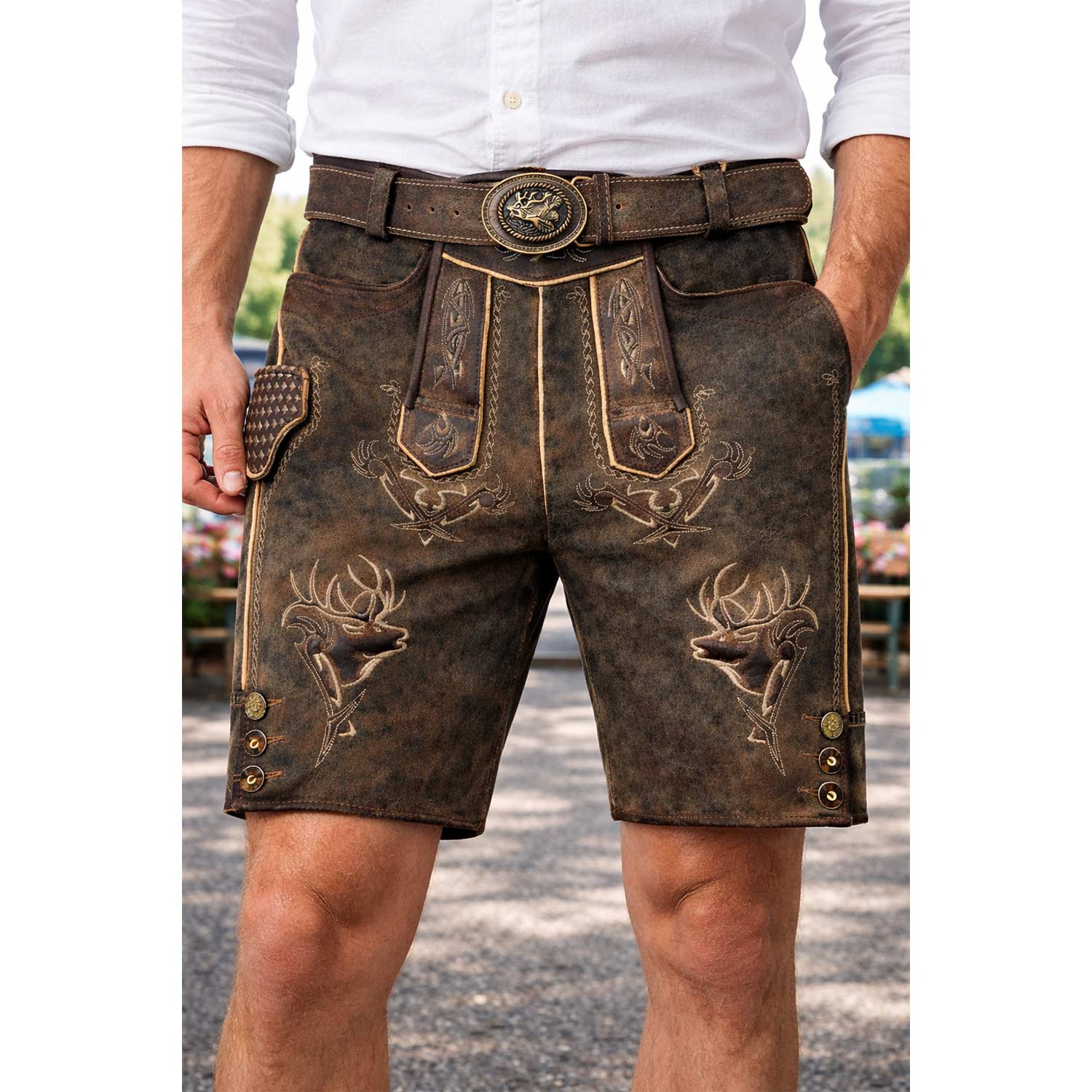 trachtenland-maddox-kurze-lederhose-urgsee-mit-hirschstickerei-antik-coffee image 2