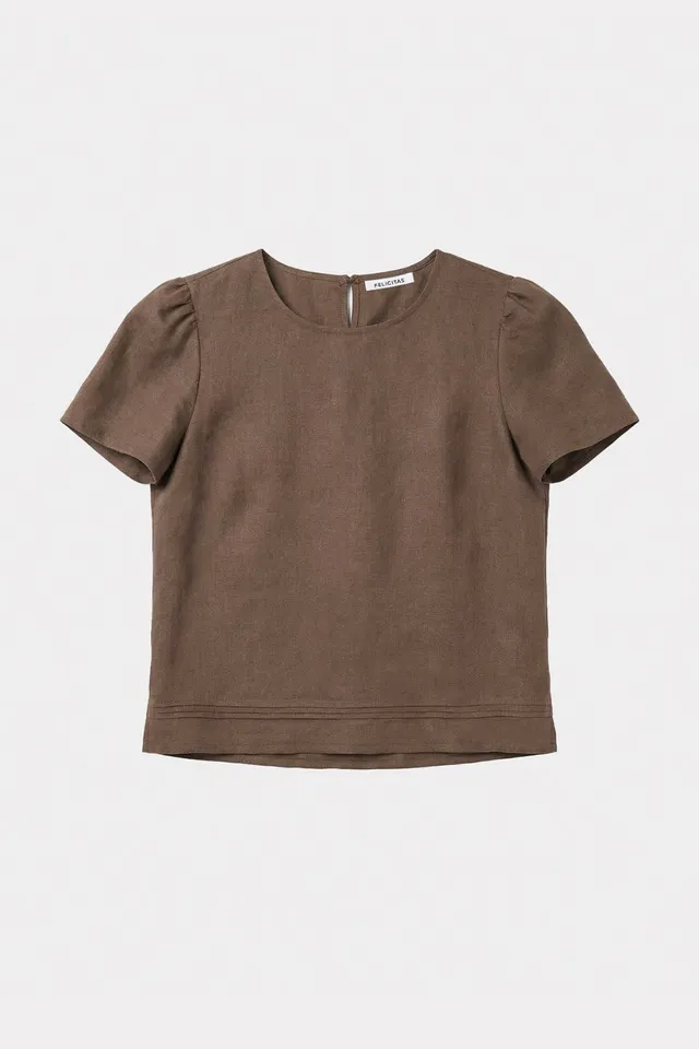 felicitas-damen-bluse-bena-leinen-kurzarm-mit-biesen image 1