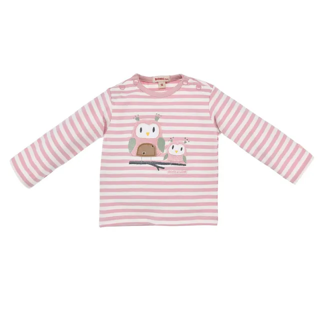 bondi-baby-m-dchen-langarmshirt-eulenfamilie-93731-stripe-rosewood-offwhite image 1