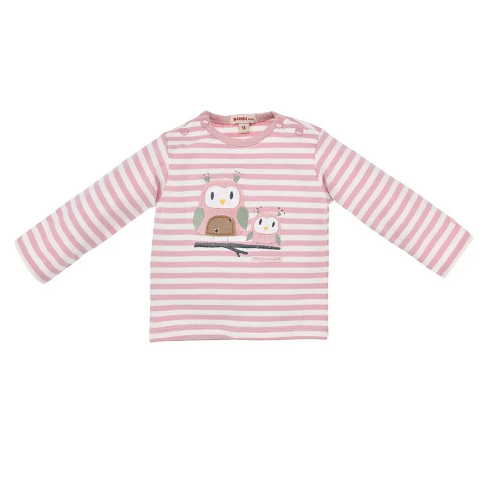 bondi-baby-m-dchen-langarmshirt-eulenfamilie-93731-stripe-rosewood-offwhite image 1