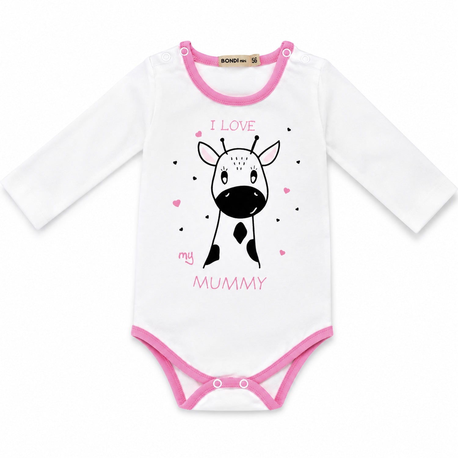 bondi-baby-langarmbody-i-love-my-mummy-giraffe-93635-wei-rosa image 1