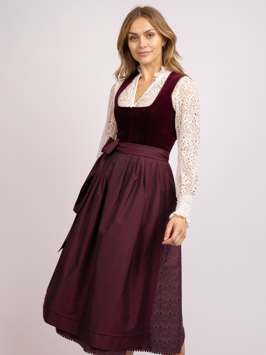 heimatgl-ck-dirndl-tilda-bordeaux-samtmieder-mit-blumenrock image 2