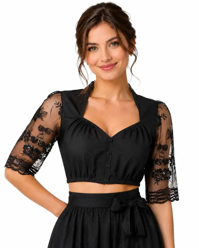 trachtenland-dirndlbluse-mit-spitze-und-pailletten-damen-bluse-schwarz image 1