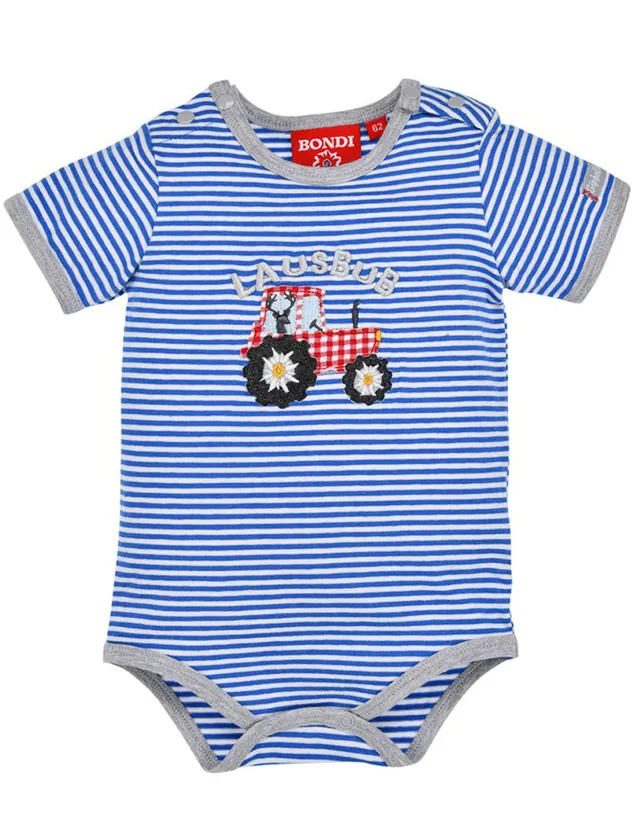 bondi-baby-kurzarm-body-traktor-91527-blau-wei image 1