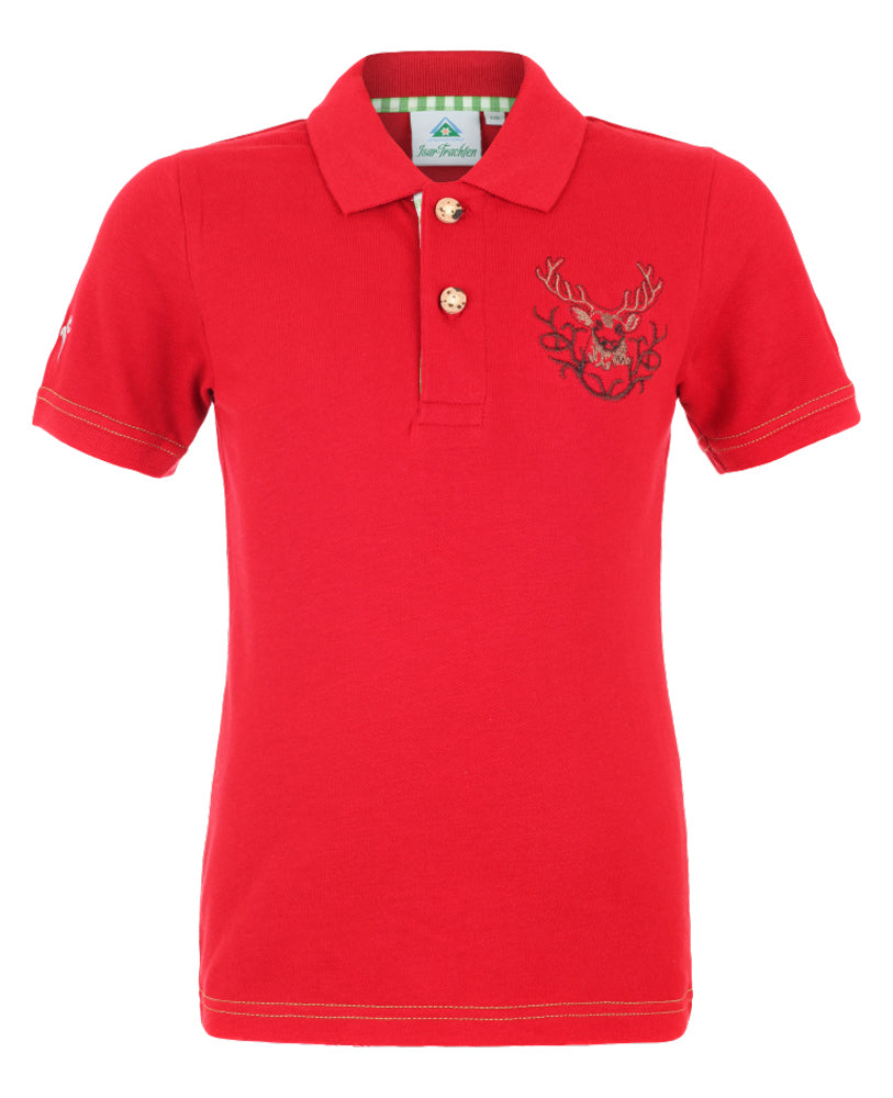 isar-trachten-kinder-poloshirt-benjamin-mit-hirschstickerei-rot image 1
