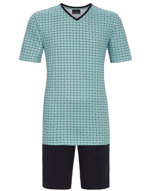 trachtenland-ringella-herren-kurzarm-pyjama-necktie-bermuda-4241306-mykonos-blau image 1