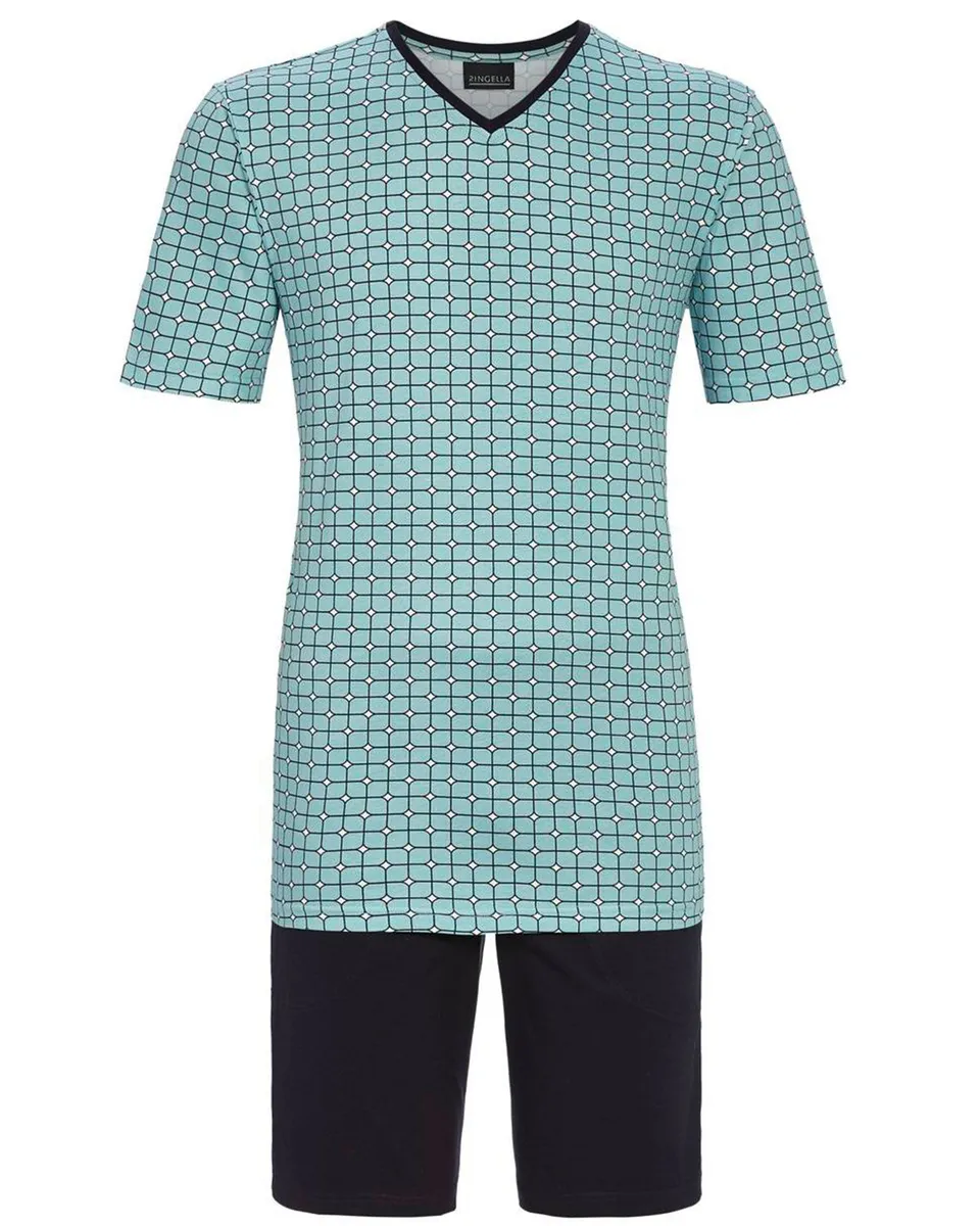 trachtenland-ringella-herren-kurzarm-pyjama-necktie-bermuda-4241306-mykonos-blau image 1