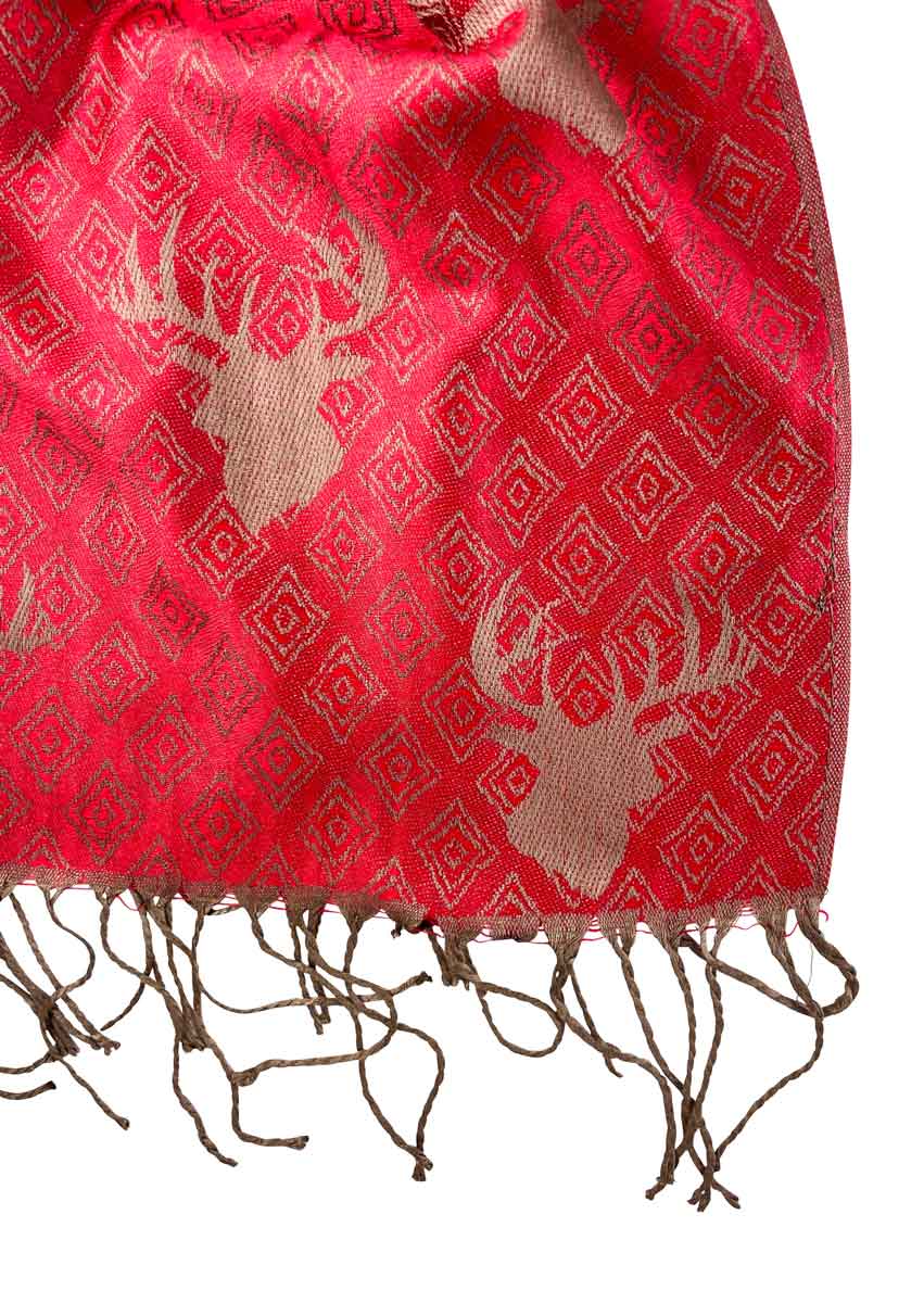 halstuch-schal-mit-hirschkopf-motiv-185-x-70-cm-rot-gold image 2