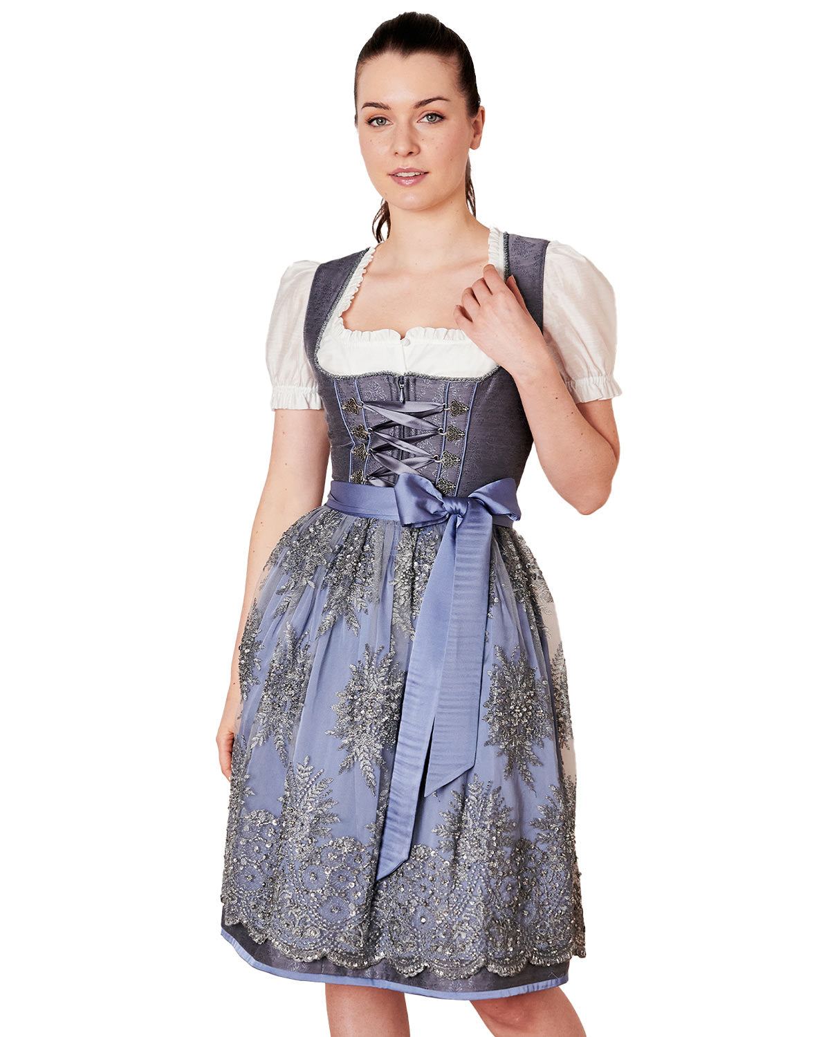 trachtenland-kr-ger-collection-dirndl-alexandra-60cm-mit-spitzensch-rze-grau image 1
