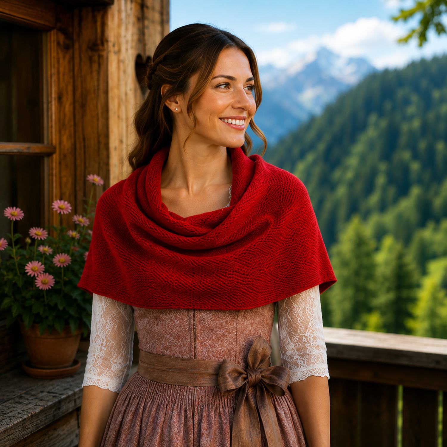 trachtenland-xl-strick-dreieckstuch-schal-200x80-cm-rot-reiskornmuster image 4