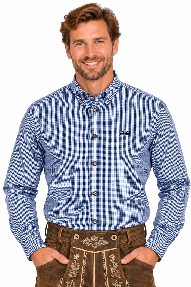 trachtenland-maddox-herren-trachtenhemd-hemd-47-navy-blau-kariert-button-down image 1