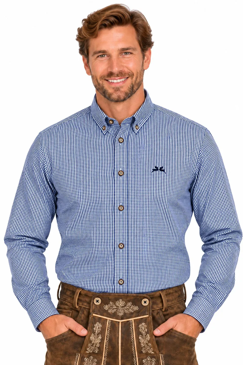 trachtenland-maddox-herren-trachtenhemd-hemd-47-navy-blau-kariert-button-down image 1