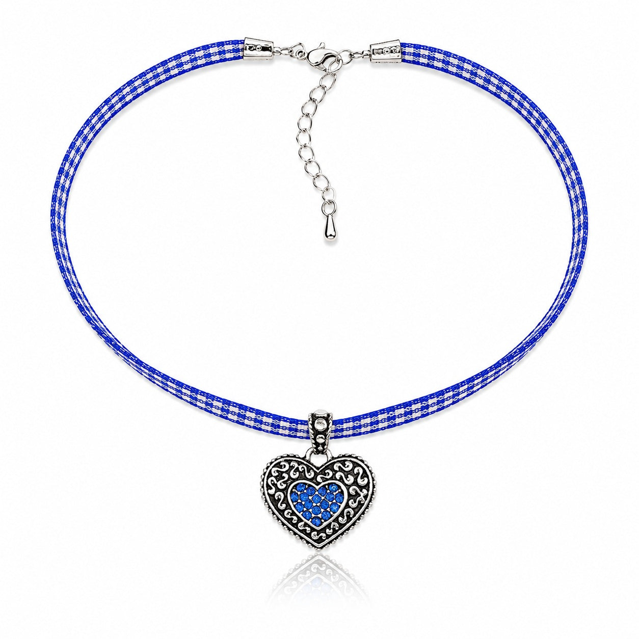trachtenland-luisia-kinder-halskette-kariert-mit-herz-royalblau-swarovski image 3