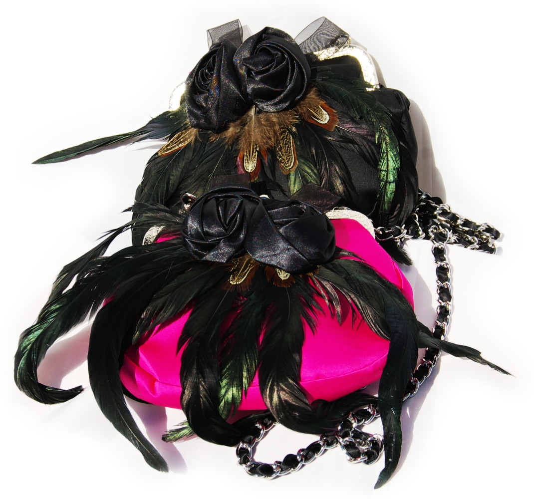 trachten-benkert-tasche-mit-echten-federn-trachtentasche-pink-oder-schwarz image 1