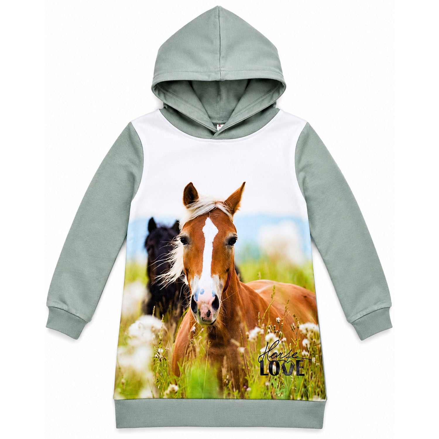 bondi-m-dchen-kapuzenkleid-hoodiekleid-horse-love-36215-oliv-gr-n image 1