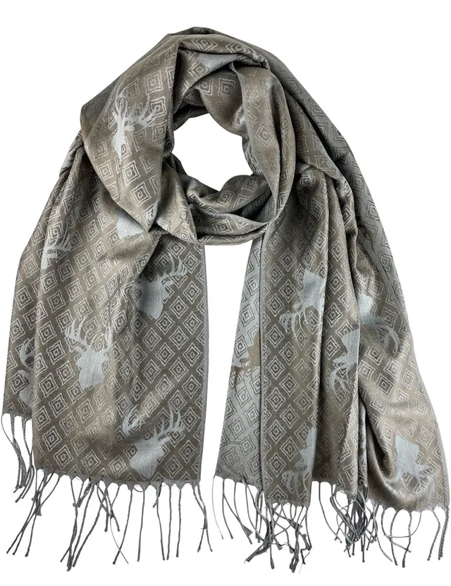 trachtenland-halstuch-hirschkopf-185-x-70-cm-taupe-silber image 1
