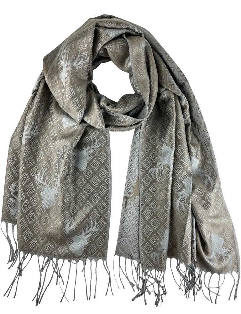 trachtenland-halstuch-hirschkopf-185-x-70-cm-taupe-silber image 1