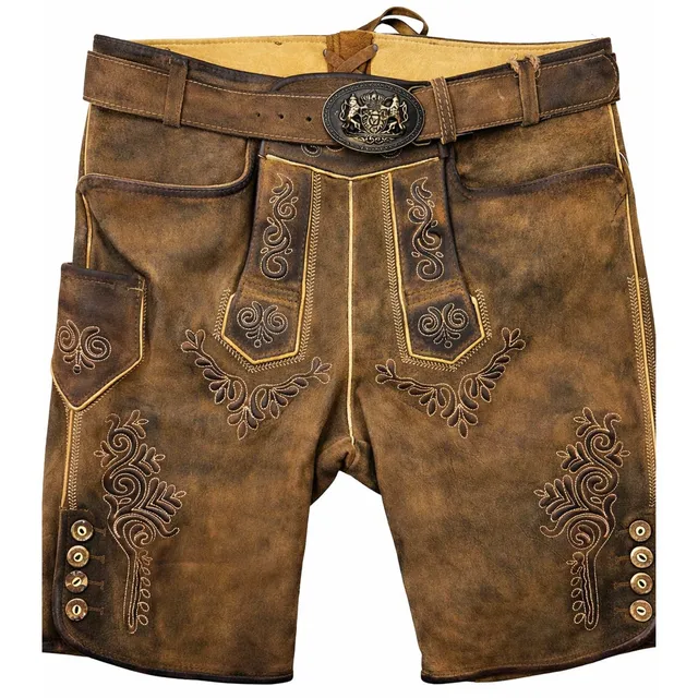 maddox-kurze-lederhose-rolli-mit-g-rtel-antik-zirbe-echtleder image 1