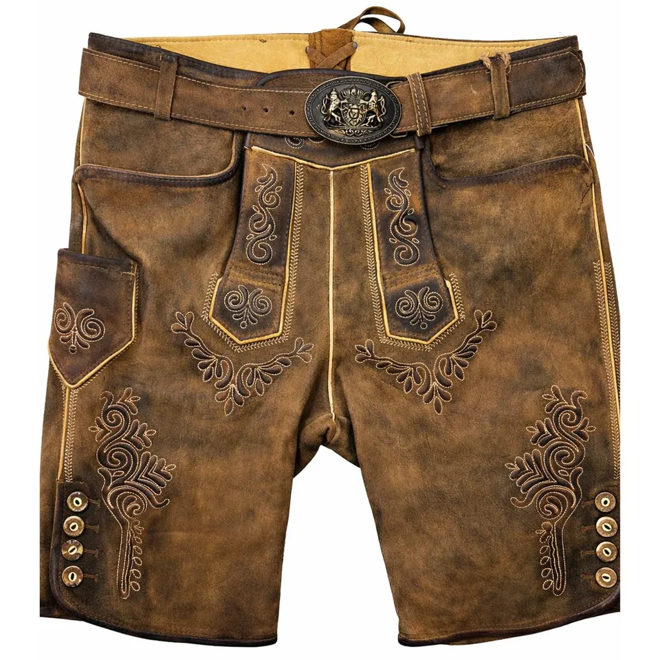maddox-kurze-lederhose-rolli-mit-g-rtel-antik-zirbe-echtleder image 1