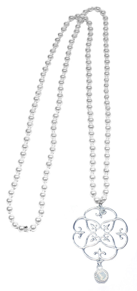 lange-perlenkette-88-cm-mit-silbernem-ornament-muschelperlen image 2