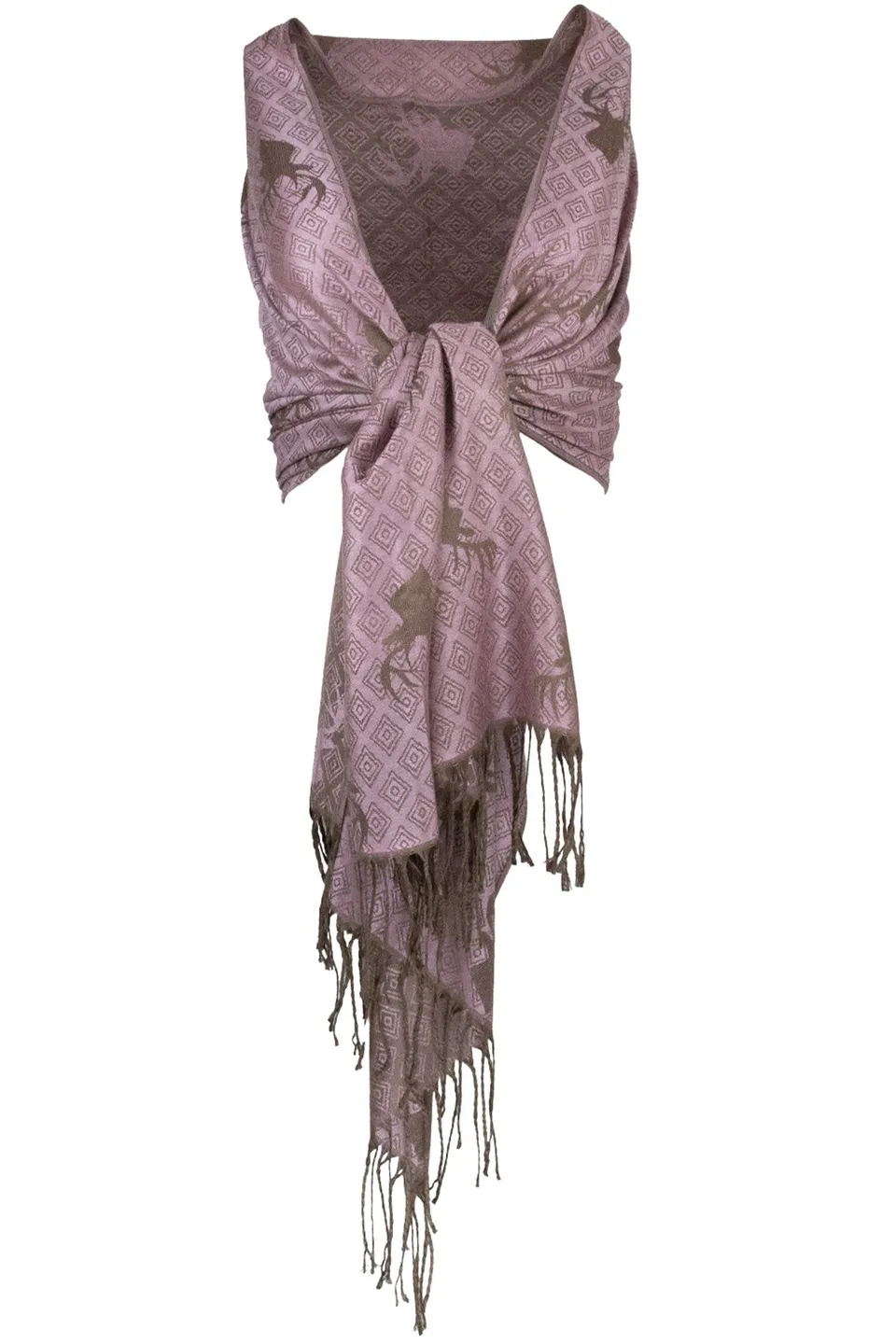 trachtenland-halstuch-schal-hirschkopf-185x70cm-rosa-braun image 1