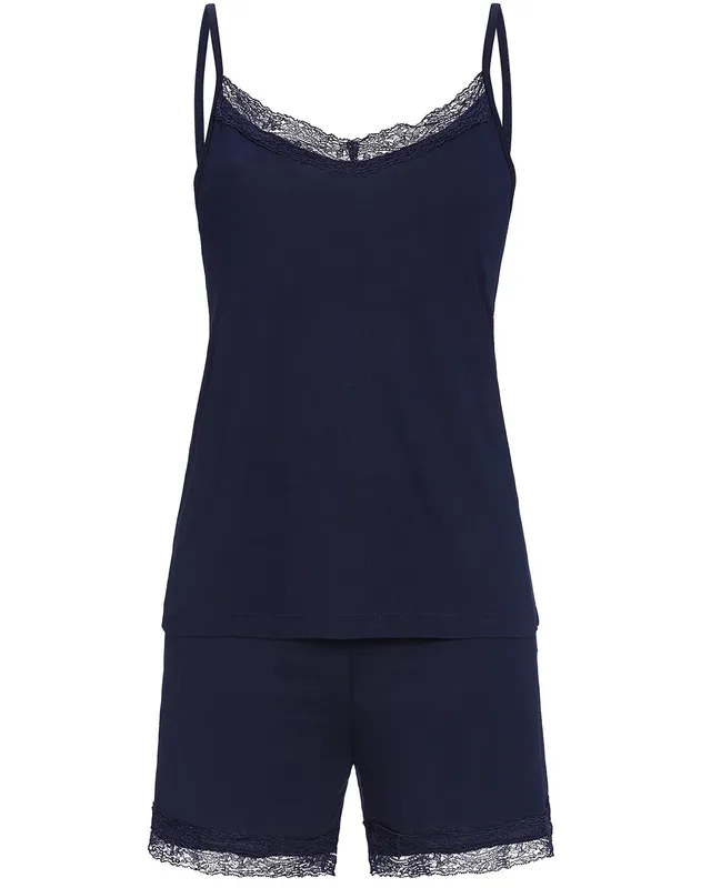 ringella-damen-pyjama-shorty-airy-4261314-spitzenbesatz-dark-navy image 1