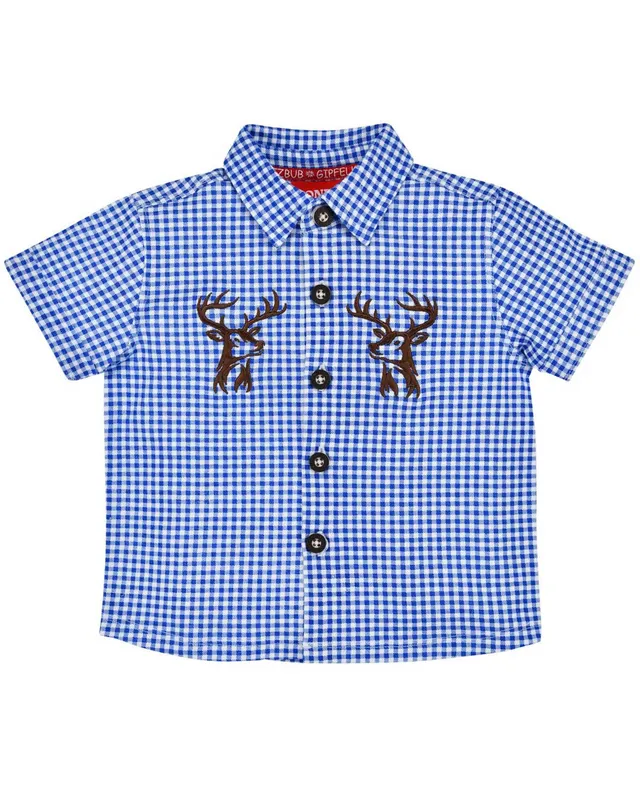 bondi-jungen-hemd-hirsch-91720-kurzarm-blau-wei-kariert image 1