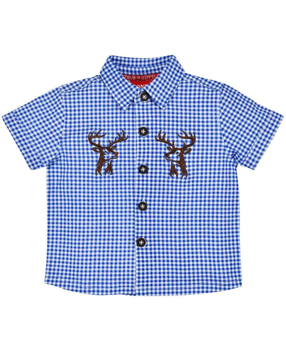 bondi-jungen-hemd-hirsch-91720-kurzarm-blau-wei-kariert image 1