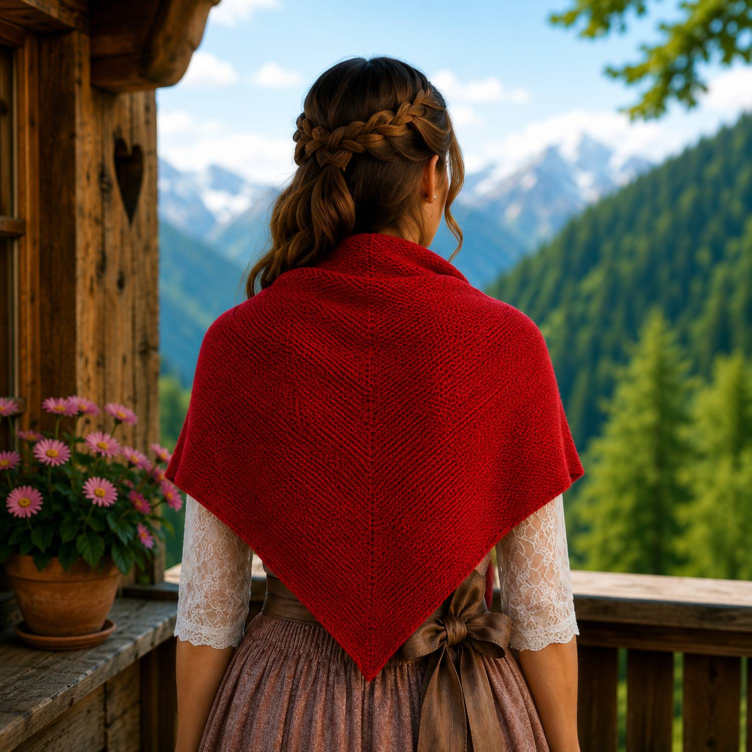 trachtenland-xl-strick-dreieckstuch-schal-200x80-cm-rot-reiskornmuster image 3
