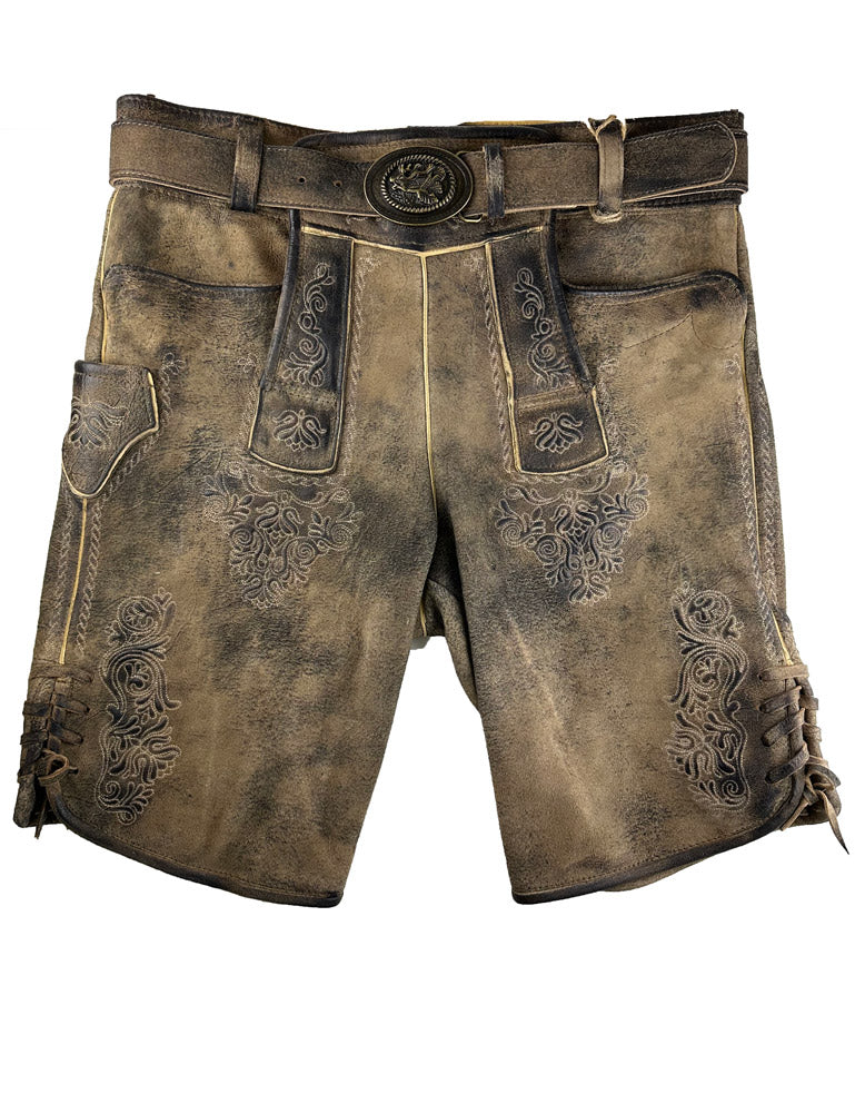 trachtenland-maddox-kurze-herren-lederhose-riessersee-mit-g-rtel-antik-bernstein image 1