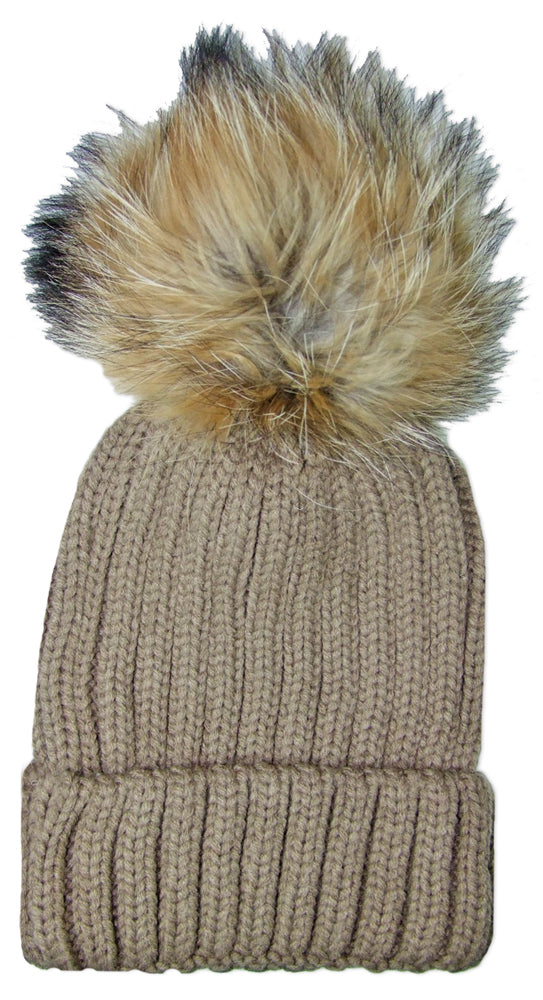 trachtenland-damen-beanie-strickm-tze-fellbommel-hellbraun image 1