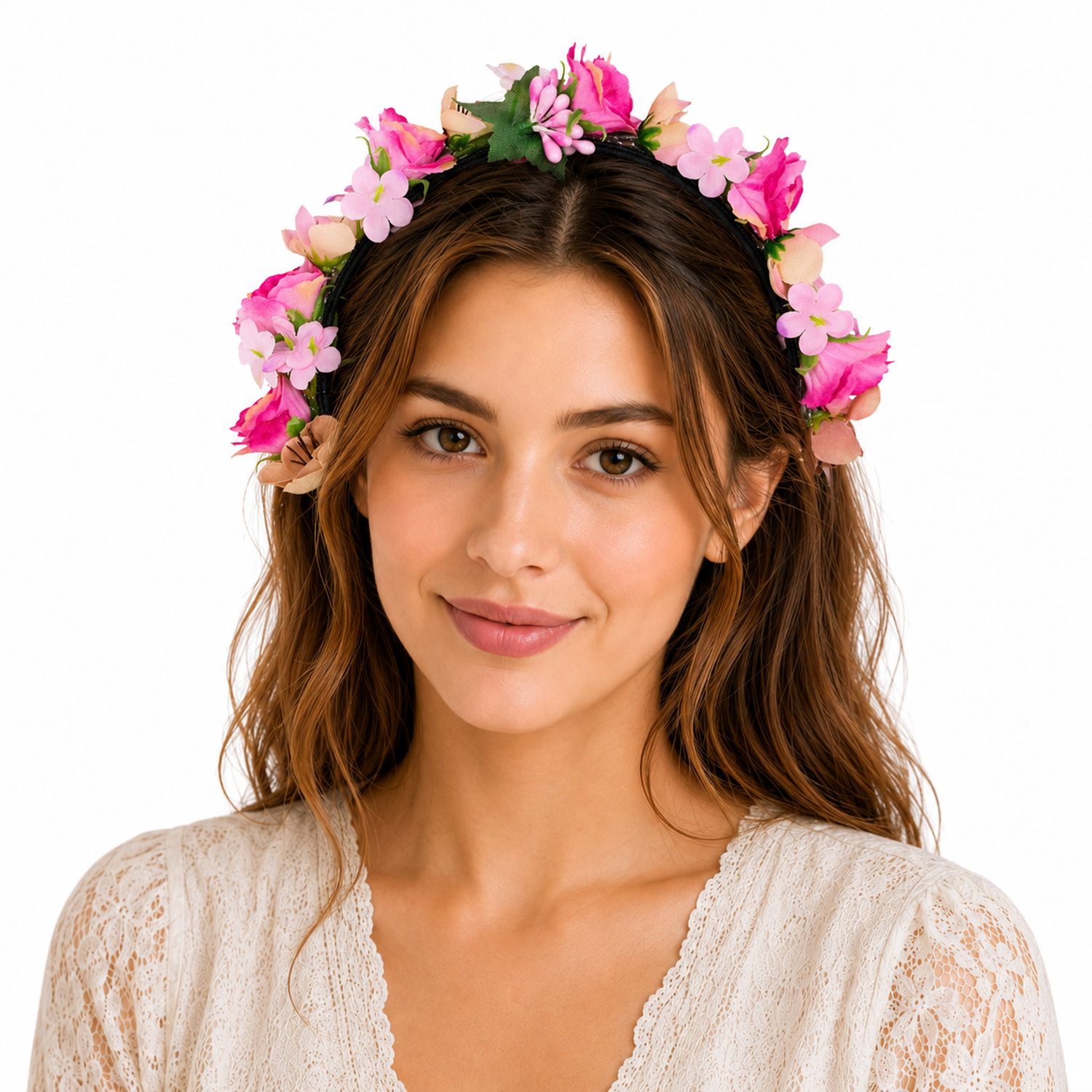 blumen-haarreif-sabia-mit-rosen-und-bl-ten-pink-creme image 2