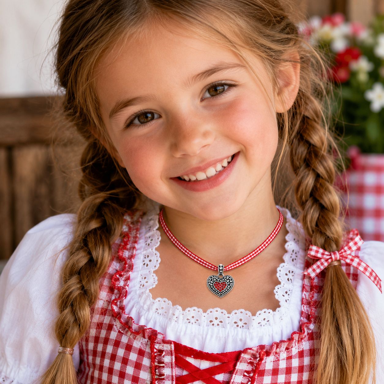 trachtenland-luisia-kinder-halskette-kariert-mit-herz-swarovski-rot image 2