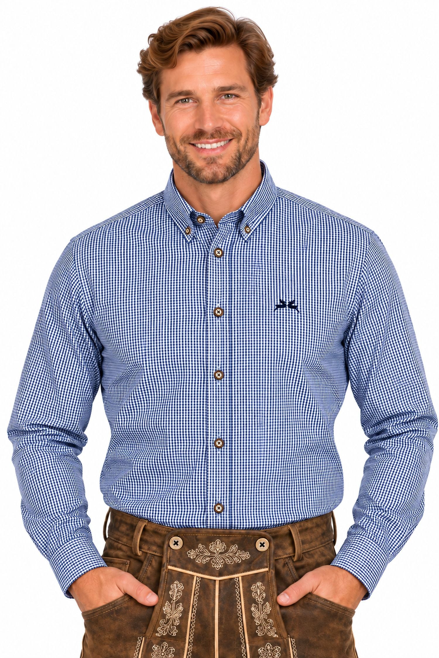trachtenland-maddox-herren-trachtenhemd-hemd-47-navy-blau-kariert-button-down image 1
