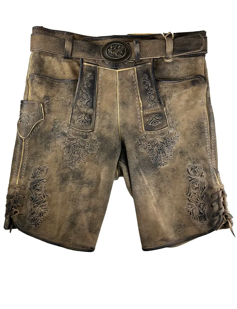 trachtenland-maddox-kurze-herren-lederhose-riessersee-mit-g-rtel-antik-bernstein image 1