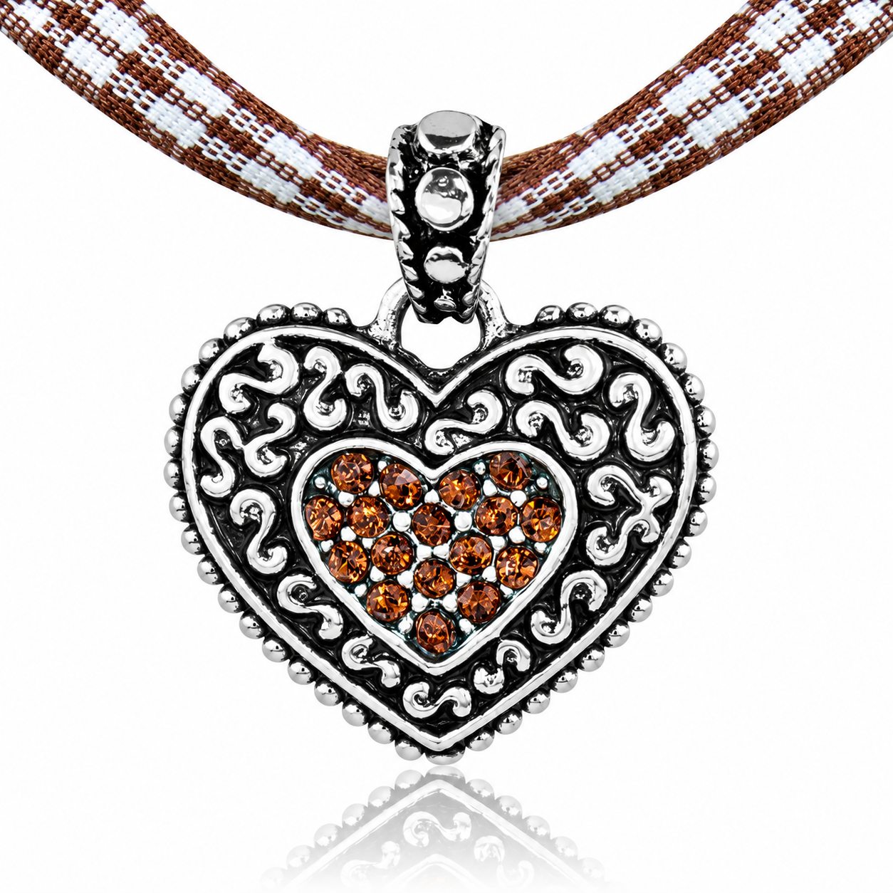 trachtenland-luisia-kinder-halskette-kariert-mit-herz-braun-mit-swarovski-krista image 1