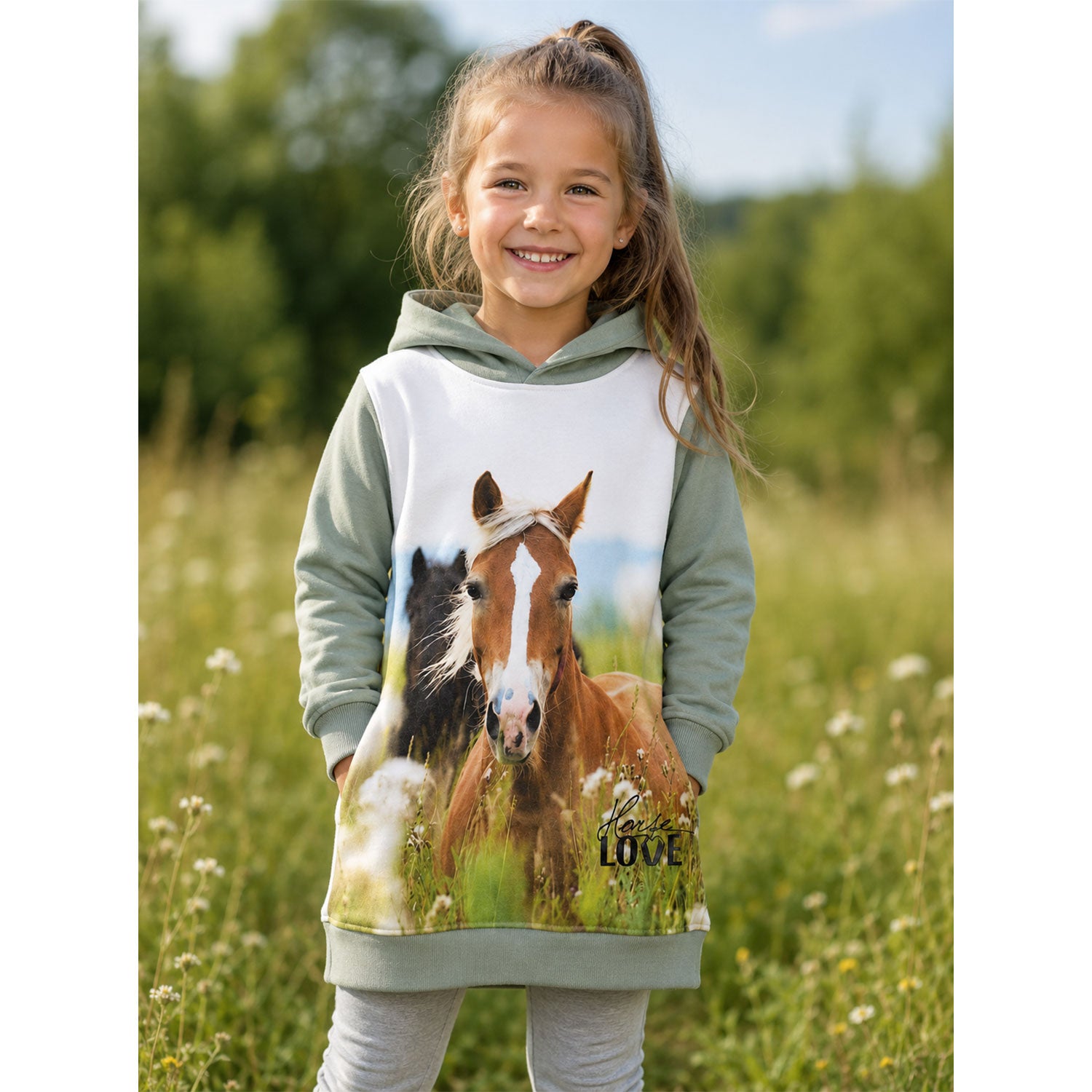 bondi-m-dchen-kapuzenkleid-hoodiekleid-horse-love-36215-oliv-gr-n image 3