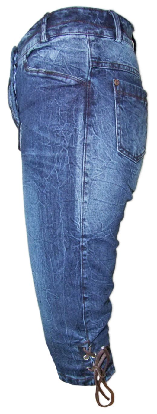 trachtenland-lekra-bea-damen-jeans-kniebundhose-lederhosen-optik-blau image 4