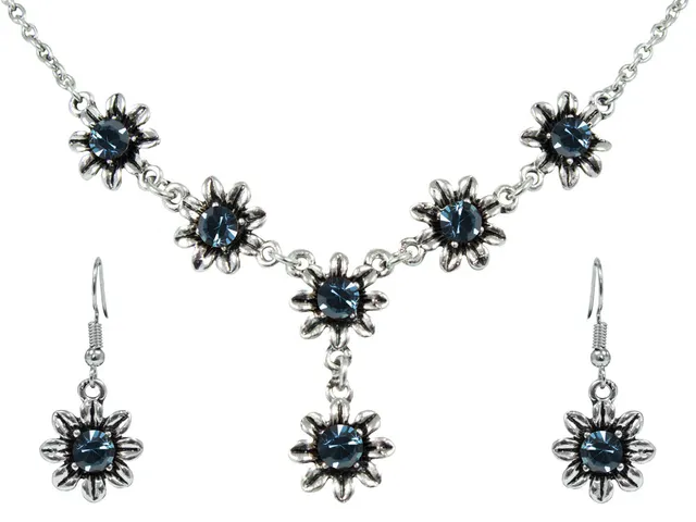 blumen-collier-mit-ohrh-ngern-ozeanblau-schmuckset image 1