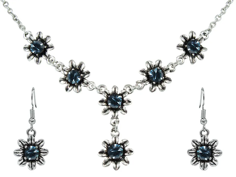 blumen-collier-mit-ohrh-ngern-ozeanblau-schmuckset image 1