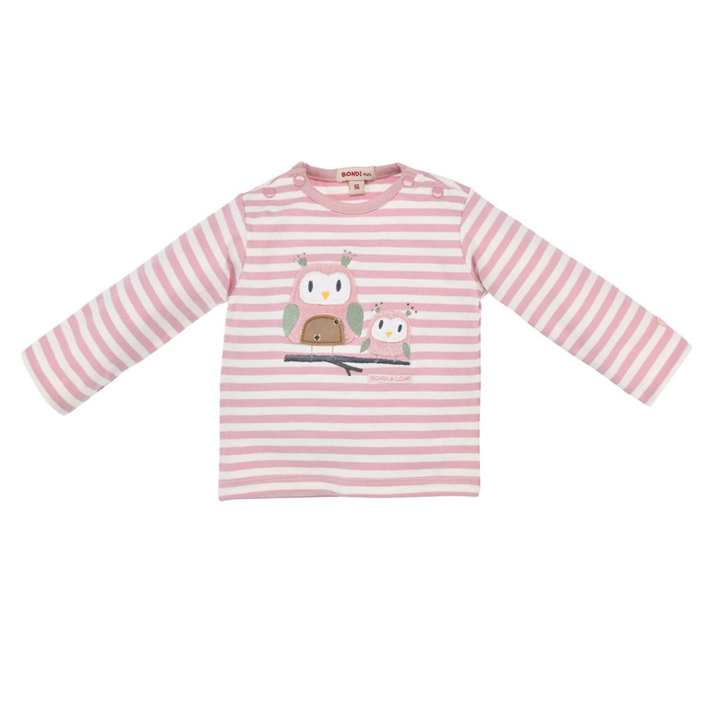 bondi-baby-m-dchen-langarmshirt-eulenfamilie-93731-stripe-rosewood-offwhite image 1