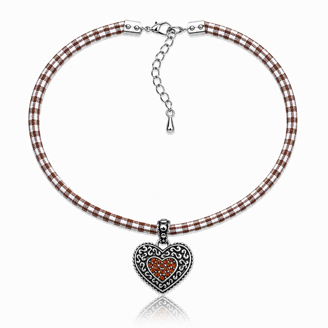 trachtenland-luisia-kinder-halskette-kariert-mit-herz-braun-mit-swarovski-krista image 3