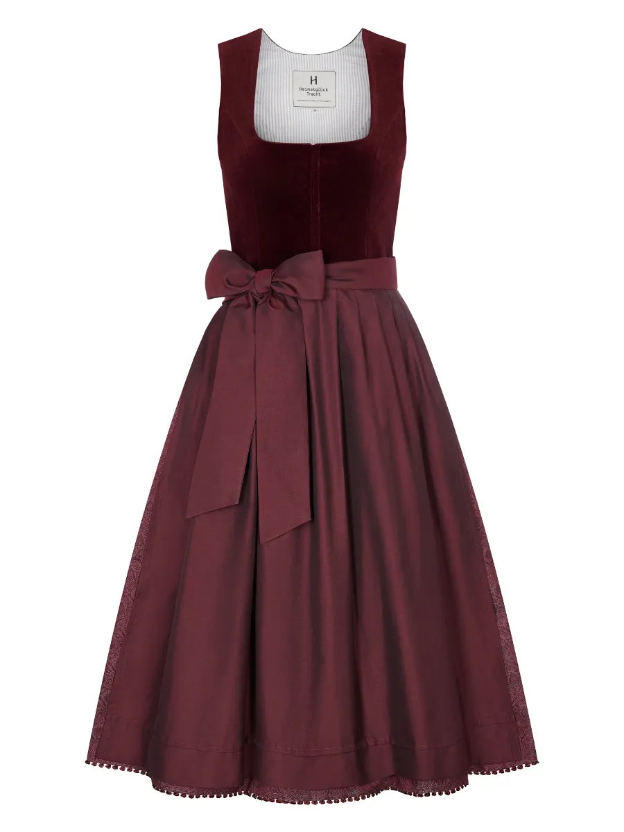 heimatgl-ck-dirndl-tilda-bordeaux-samtmieder-mit-blumenrock image 1