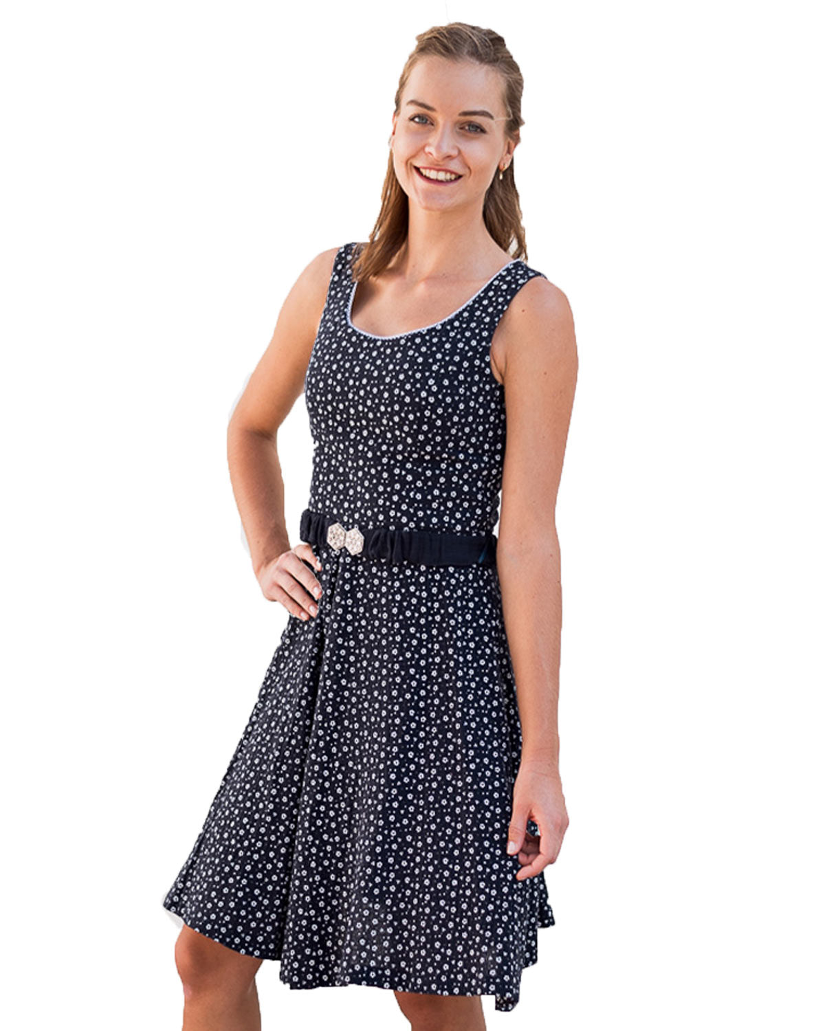 trachtenland-turi-trachtenkleid-kati-mit-bl-mchenmuster-marine-blau image 1