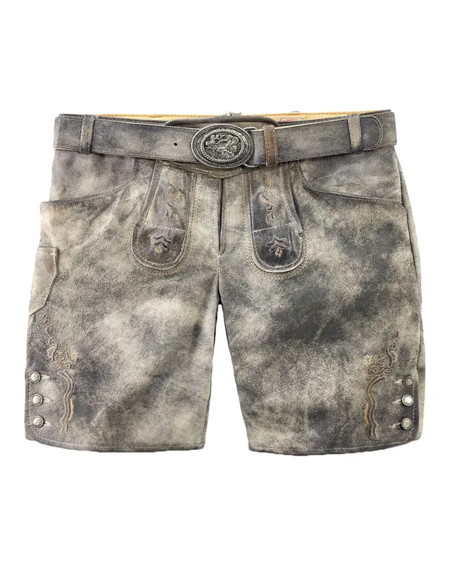 maddox-damen-lederhose-dafne-kurz-mit-g-rtel-stein-grau-ziegenleder image 1