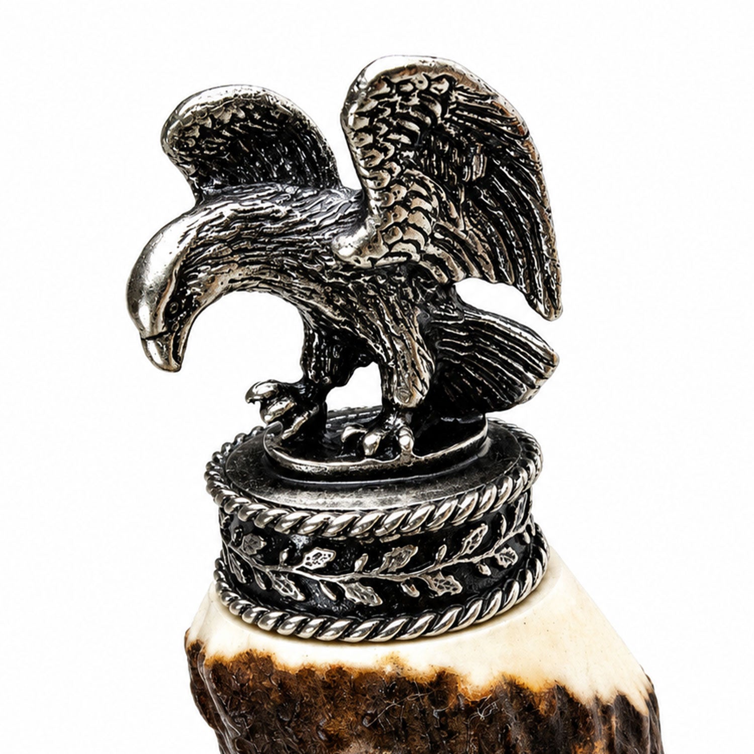 funk-trachtenmesser-mit-hirschhorngriff-und-damastklinge-adler-zierfigur image 4