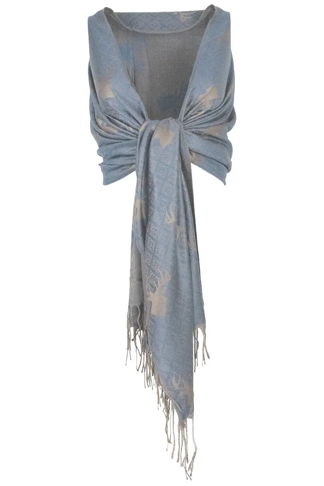 trachtenland-halstuch-schal-mit-hirschkopf-motiv-185-x-70-cm-graublau-braun image 1