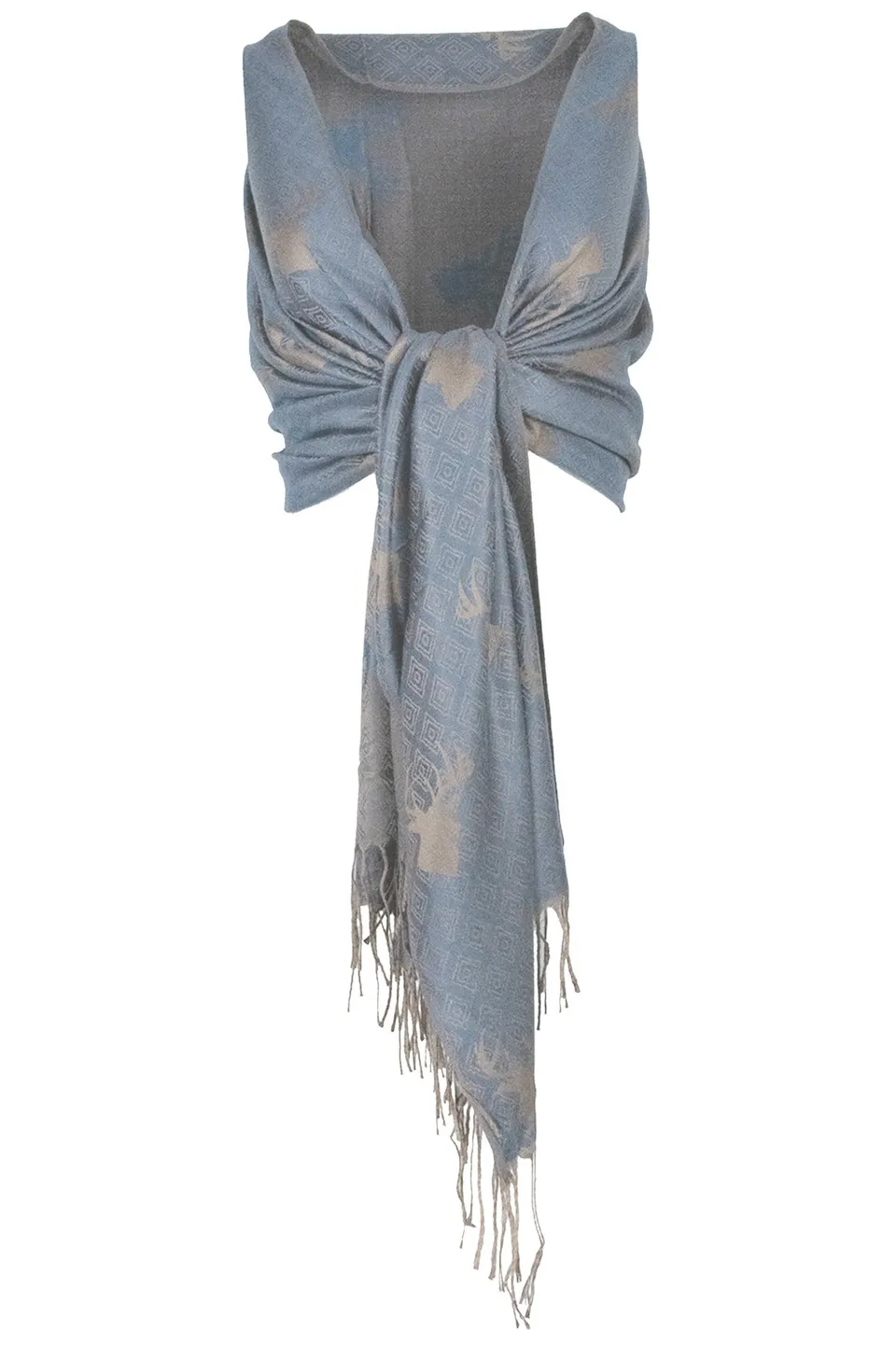 trachtenland-halstuch-schal-mit-hirschkopf-motiv-185-x-70-cm-graublau-braun image 1