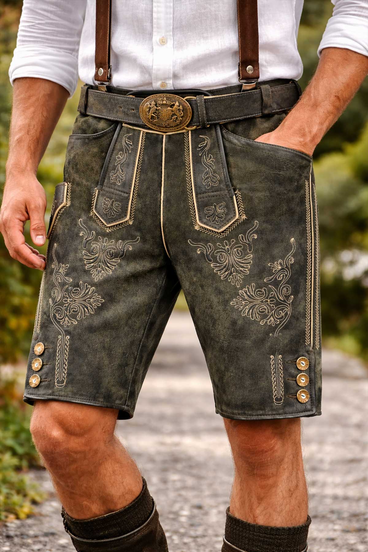 trachtenland-maddox-kurze-lederhose-ammersee-mit-g-rtel-antik-smoke image 2